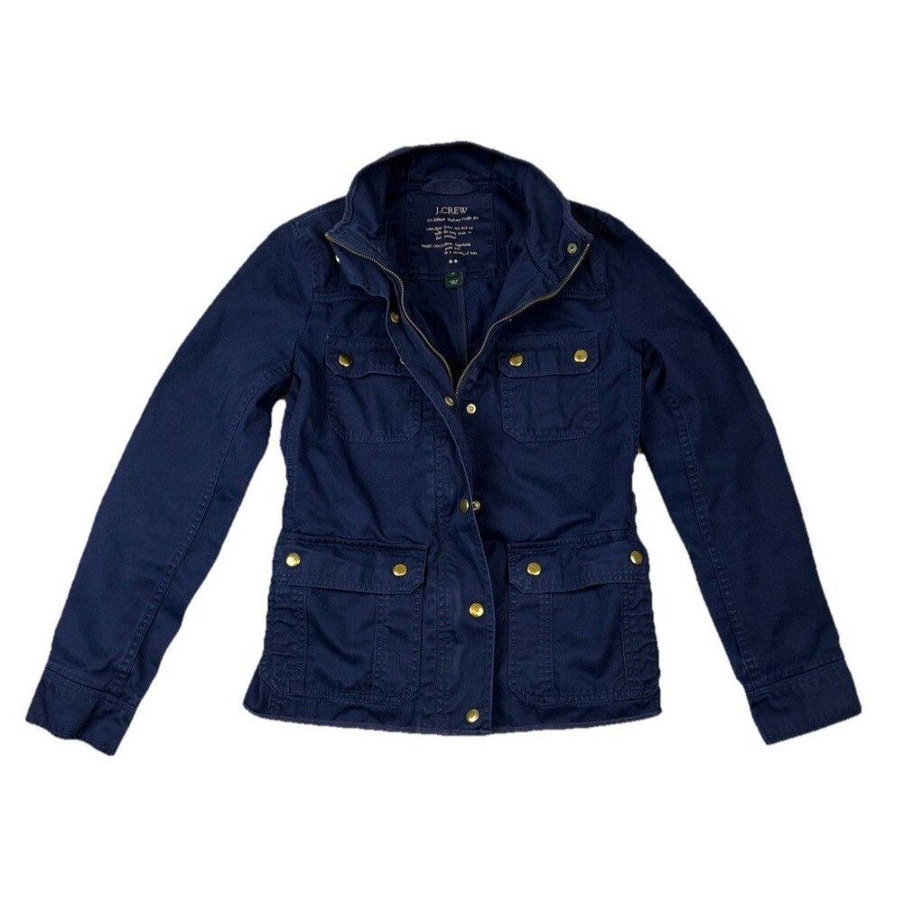 J Crew Womens Relaxed Boyfriend Field Utility Jacket Navy Blue  -‎ Size XS